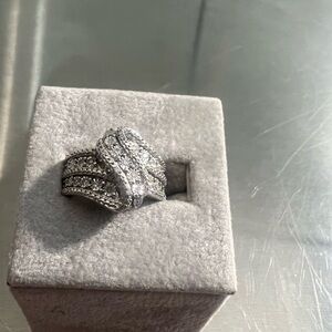 Genuine Diamond & Sterling Silver Crossover Ring